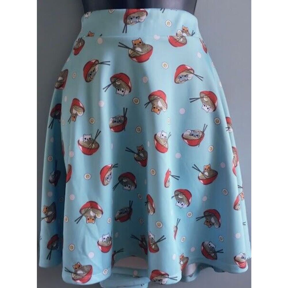 Hot Topic Mini Skirt Cat Kitten Ramen Noodle Bowl Pockets Stretch Waist XL Plus